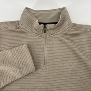 Under Armour Golf‎ 1/4 Zip Mens Large Tan Stripe UA Storm Sweaterfleece Pullover